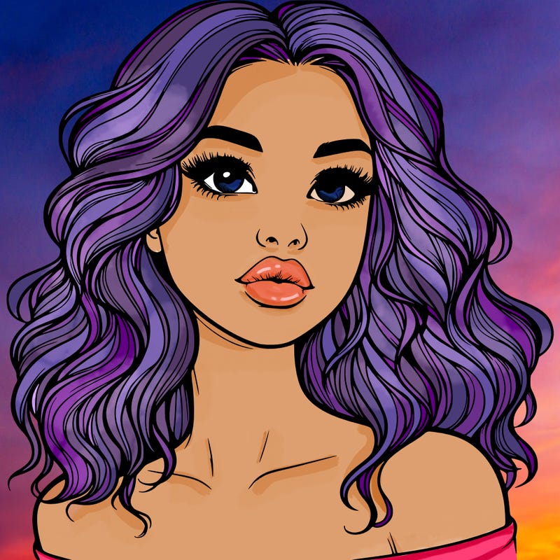 realistic girl with wavy hair and lips