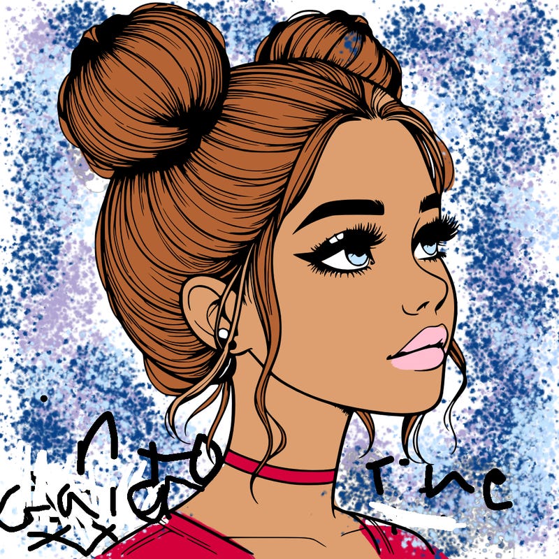 realistic girl with buns on the top of her head