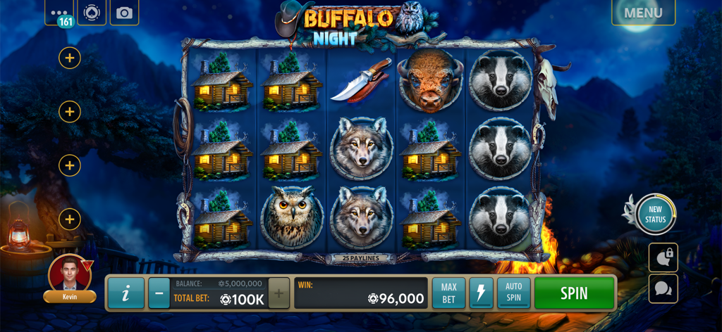 Jackpot Buffalo Slots - Jugabilidad de Jackpot Buffalo Slots con la máquina tragaperras temática Buffalo Night con varios símbolos de animales salvajes