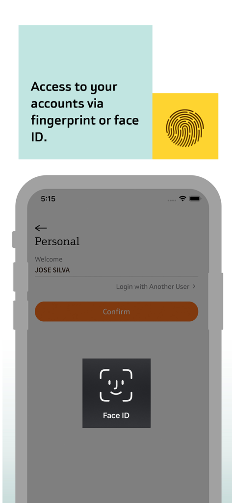 Bankinter Portugal mobile app secure login screen with Face ID and fingerprint access