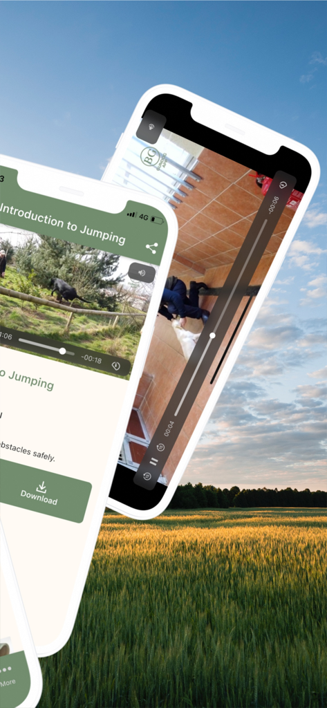 Gundog - Mobile app interface displaying instructional videos for training hunting dogs to jump over obstacles