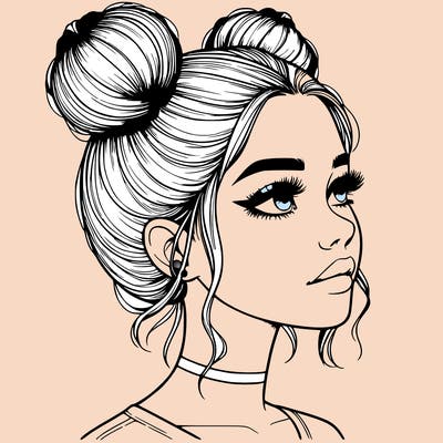realistic girl with buns on the top of her head