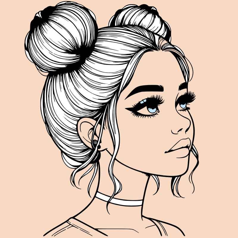 realistic girl with buns on the top of her head