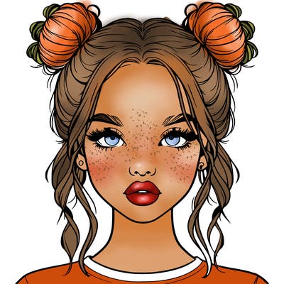 realistic girl with two buns in hair and lips