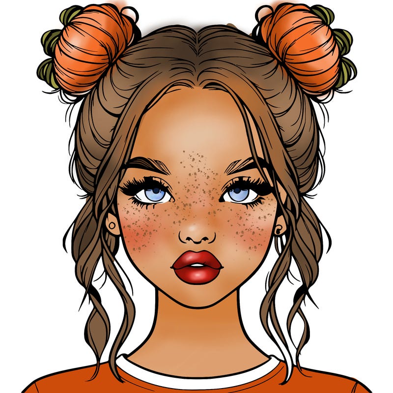 realistic girl with two buns in hair and lips