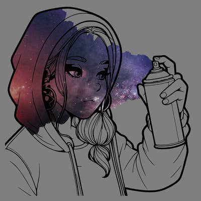 a realistic girl, spray painting