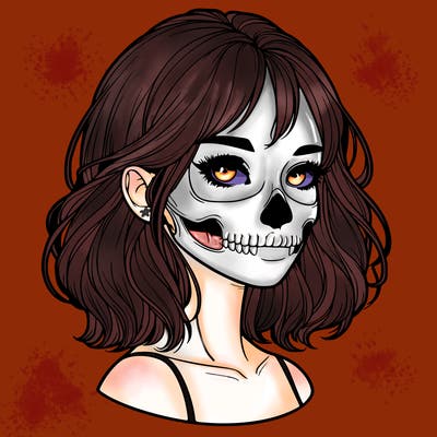 realistic girl with skull