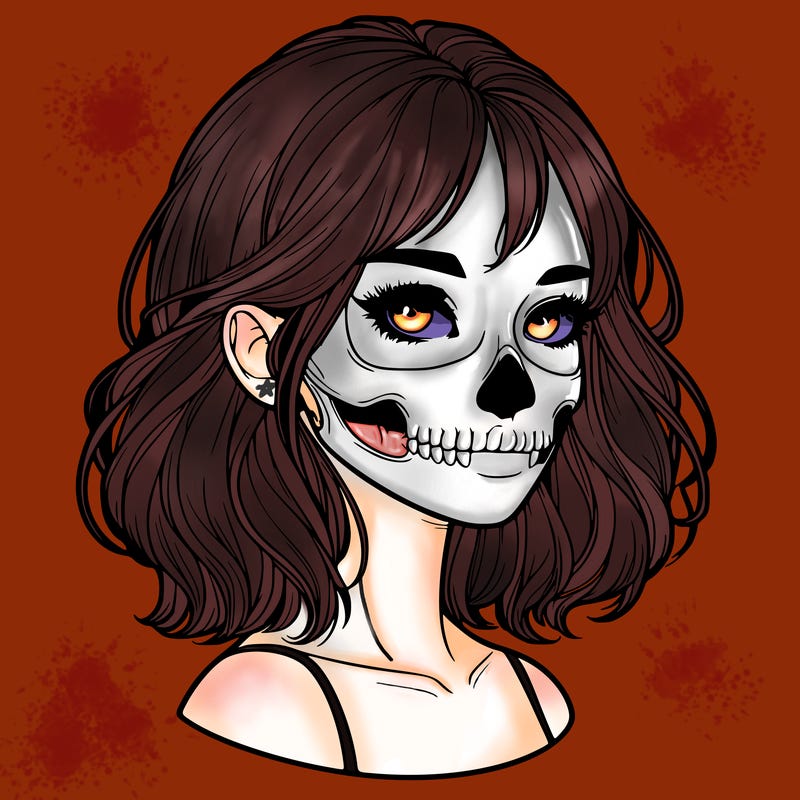 realistic girl with skull