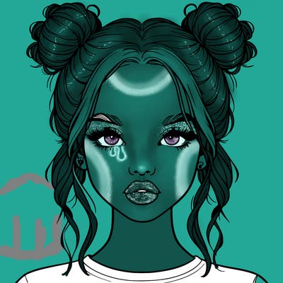 realistic girl with two buns in hair and lips