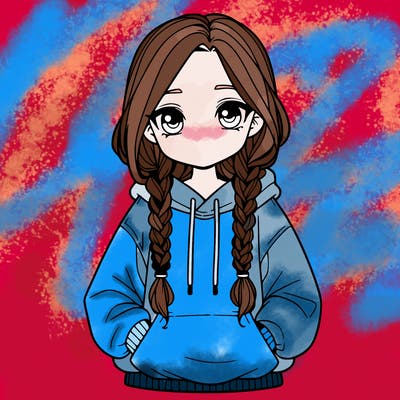 a realistic girl with a oversized hoodie and she has braids