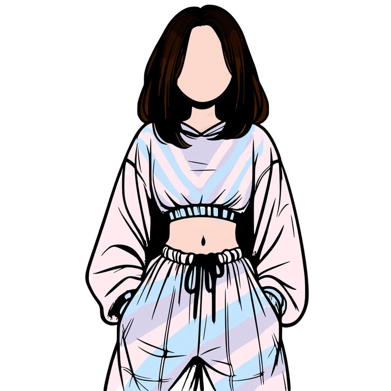 realistic girl faceless with baggy pants and a crop top
