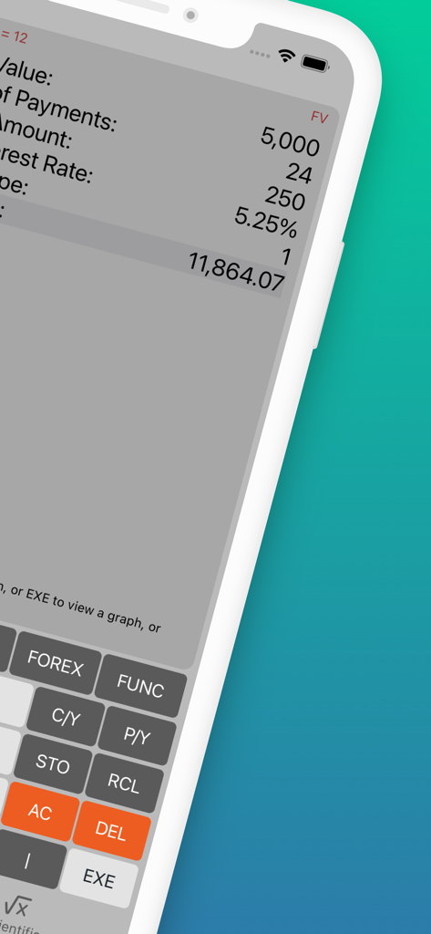 Interfaz de la aplicación FincCalc que muestra un cálculo de interés compuesto con el resultado del valor futuro