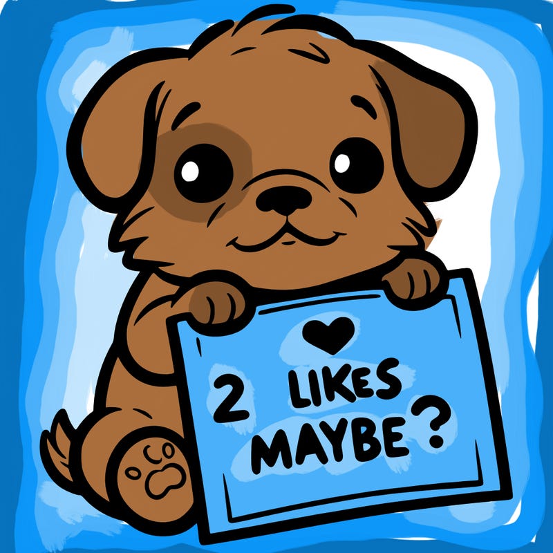 a puppy holding a sign that says 2 likes maybe?