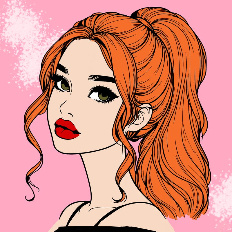 realistic girl with a ponytail on her hair and lips