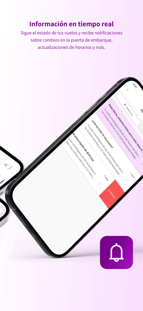 Tela do smartphone exibindo notificações de voo em tempo real e atualizações de status da SKY Airline