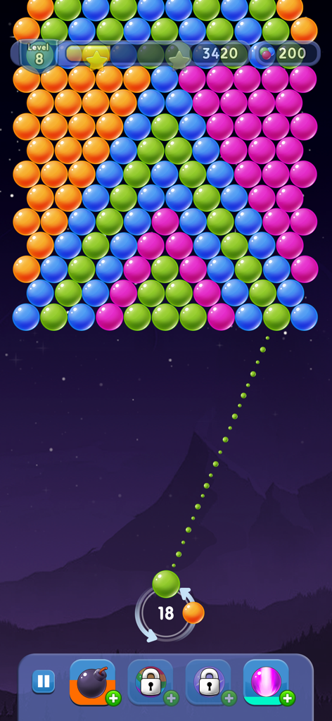 Bubble Pop Shooter Puzzle Game - Classic bubble shooter gameplay with colorful bubbles and aiming trajectory line