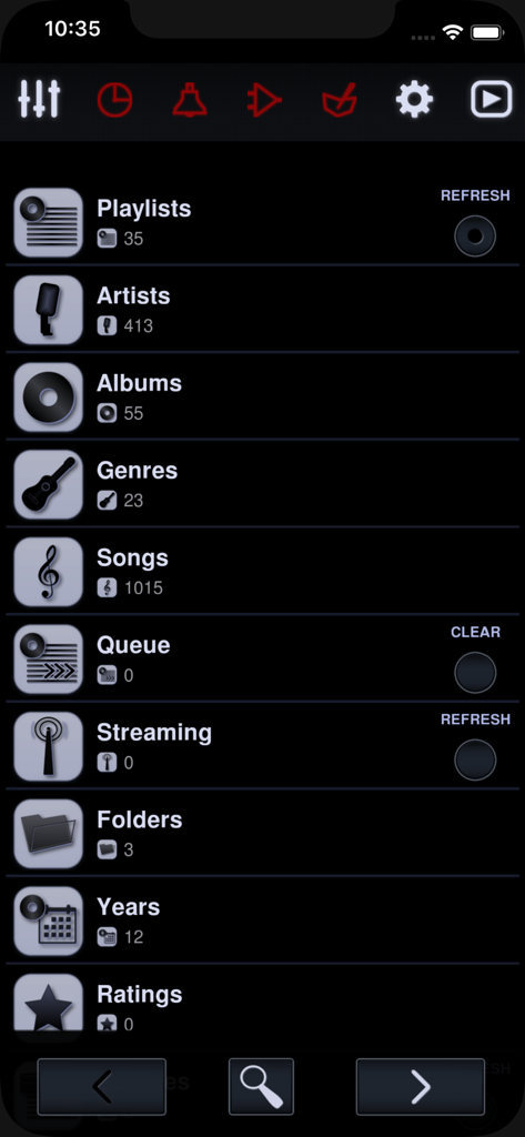 Neutron Music Player - Library view of the Neutron Music Player app showing categories like playlists artists and albums