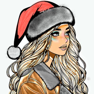 realistic girl in santa hat