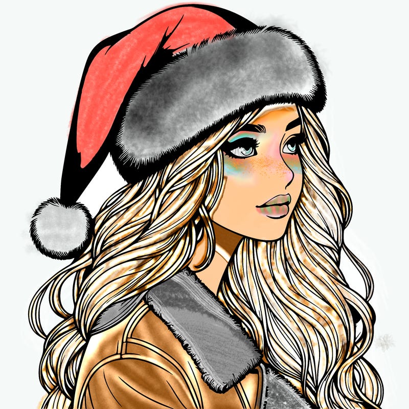 realistic girl in santa hat