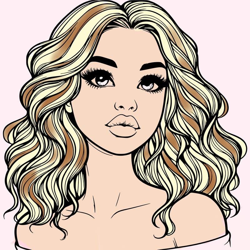 realistic girl with wavy hair and lips