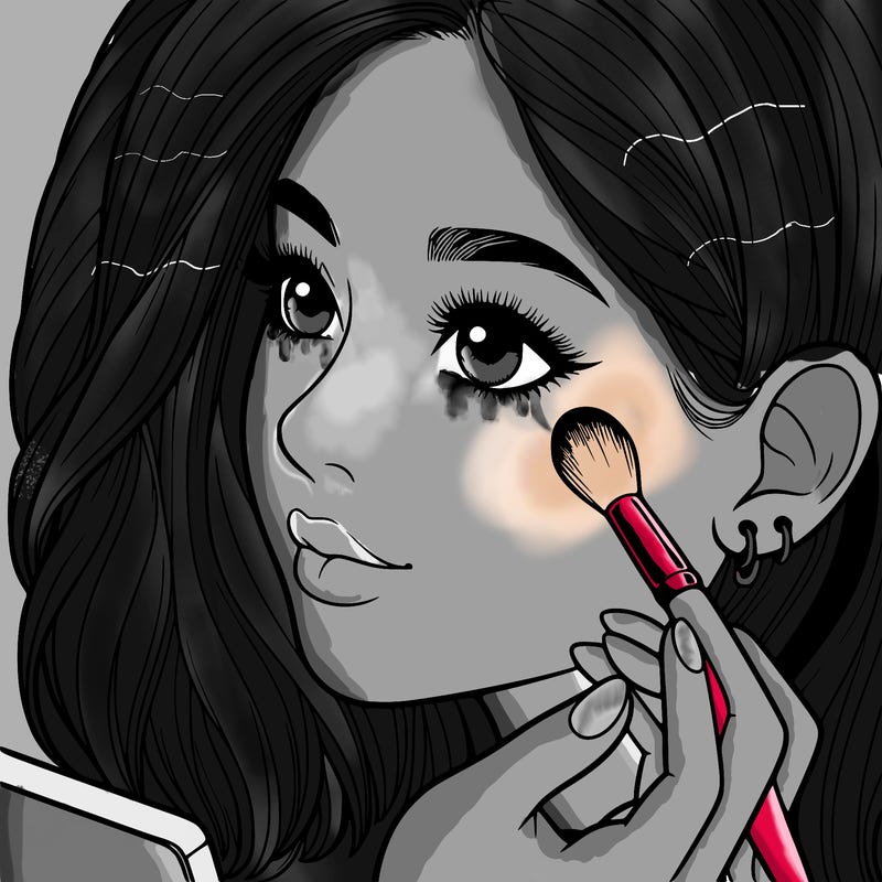 a realistic girl doing her makeup