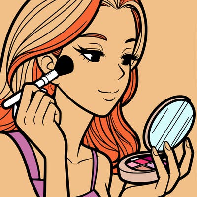 little girl putting on makeup