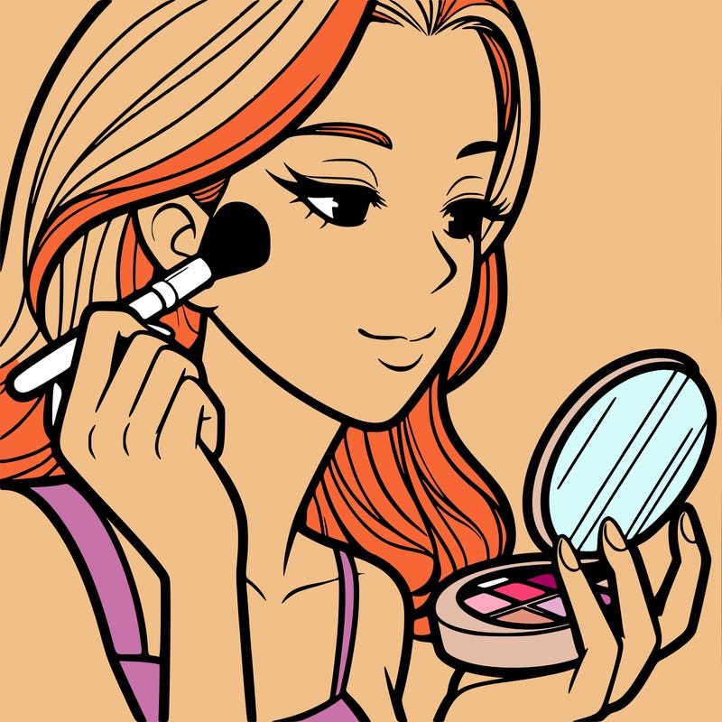 little girl putting on makeup