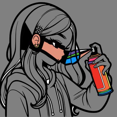 a realistic girl spray painting