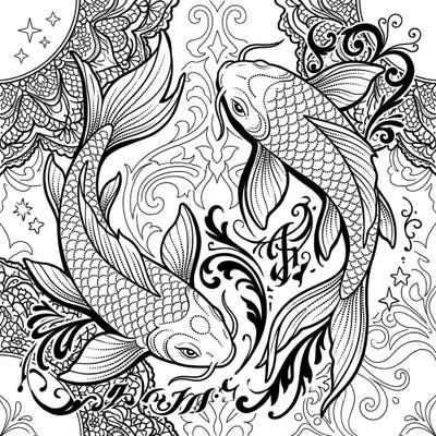 Discover the captivating beauty of our Gothic Dot Work Koi Fish coloring page, where traditional Japanese symbolism meets dark, intricate artistry. Immerse yourself in a world of delicate scales and ornate patterns, perfect for a deeply engaging creative escape.