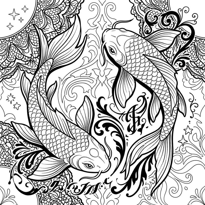 Discover the captivating beauty of our Gothic Dot Work Koi Fish coloring page, where traditional Japanese symbolism meets dark, intricate artistry. Immerse yourself in a world of delicate scales and ornate patterns, perfect for a deeply engaging creative escape.