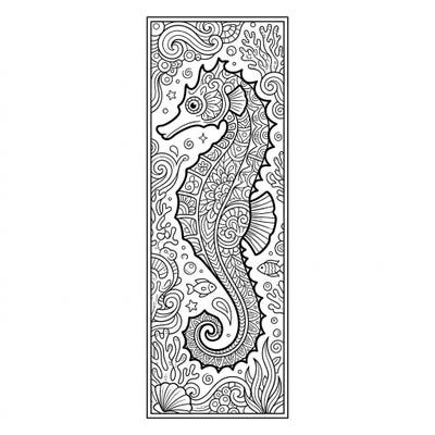 Immerse yourself in the beauty of the deep blue with this captivating thorny seahorse bookmark. This intricate design features a majestic seahorse surrounded by a vibrant underwater scene, ready for your creative touch.