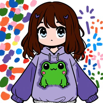 girl wearing frogging sweatshirt