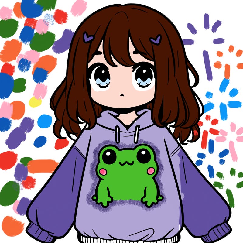 girl wearing frogging sweatshirt