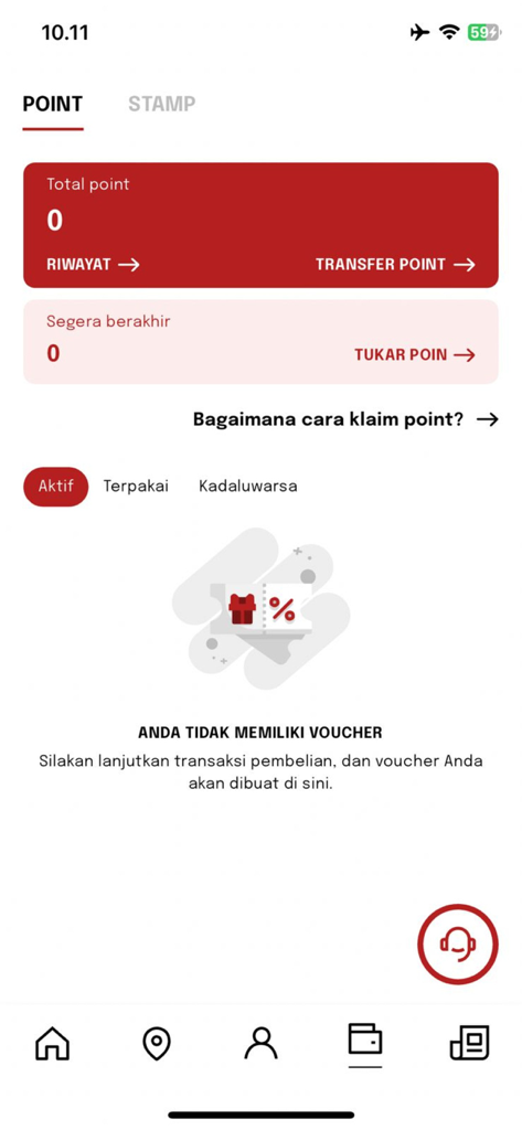 Optik Melawai - Painel do aplicativo Optik Melawai mostrando o saldo de pontos de fidelidade e o status do voucher