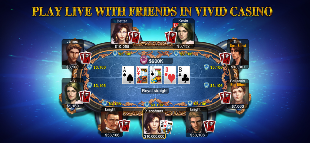 DH Texas Poker - Multiplayer Texas Holdem poker game showing cards and players at a virtual table