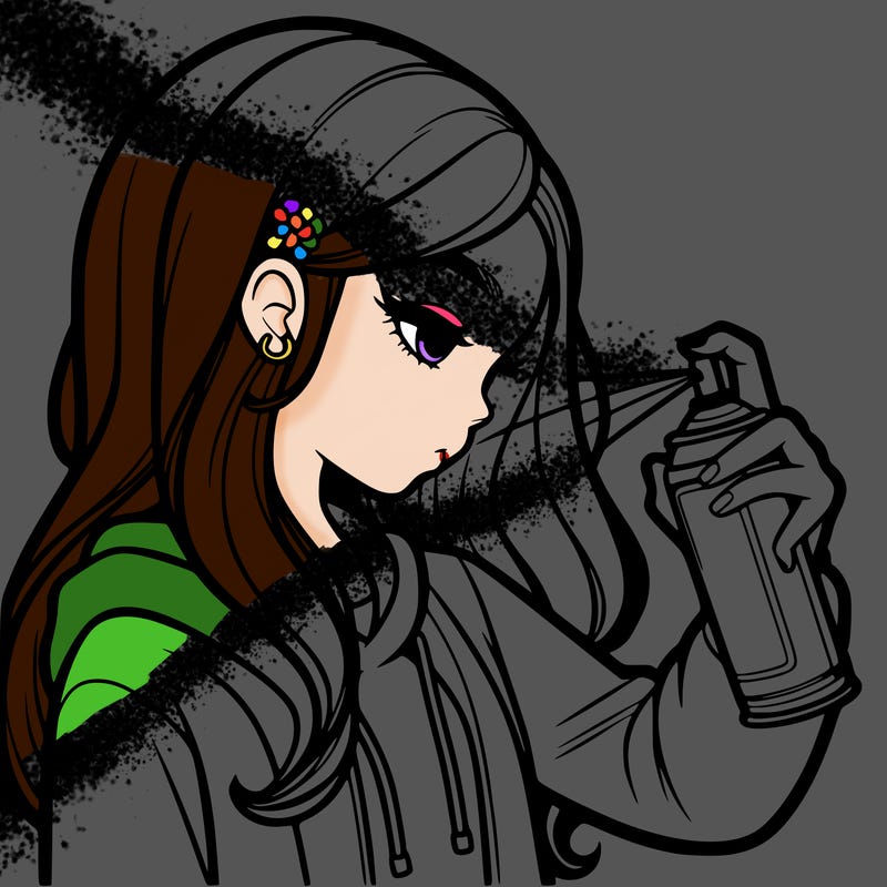 a realistic girl spray painting