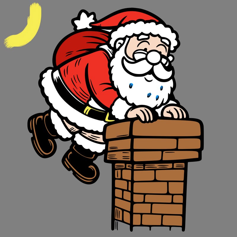 santa climbing down a chimney