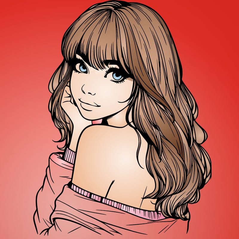 realistic girl with bangs looking over her shoulder