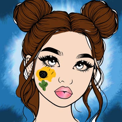 realistic girl with two buns on her hair and lips