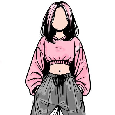 realistic girl faceless with baggy pants and a crop top