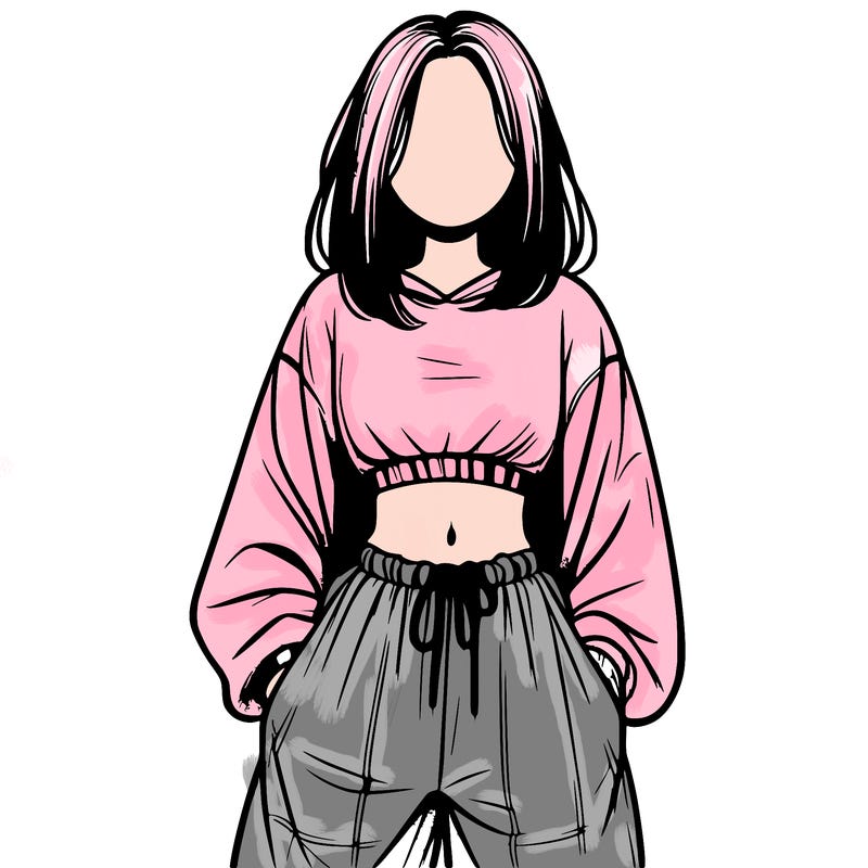 realistic girl faceless with baggy pants and a crop top