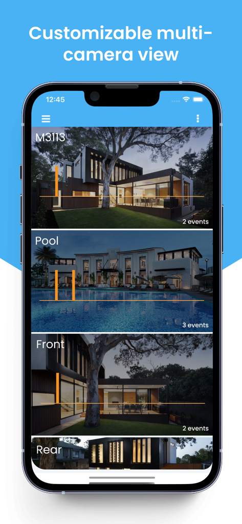 Amcrest Cloud - Amcrest Cloud app displaying multiple security camera feeds on a mobile phone interface