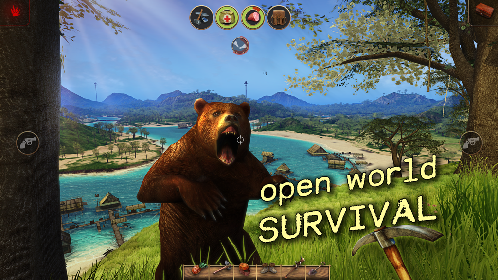 Radiation Island - A roaring bear in a tropical landscape from the open world survival game Radiation Island.