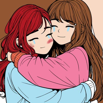 realistic two girls hugging