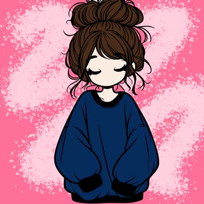 girl with baggy sweatshirt and messy bun