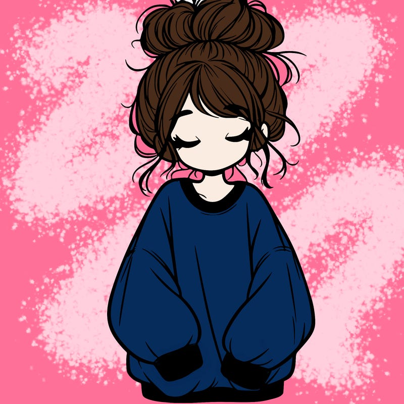 girl with baggy sweatshirt and messy bun