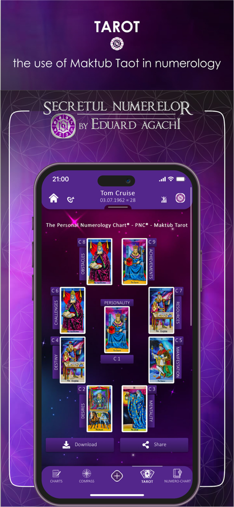 The Secret of Numbers - La aplicación El Secreto de los Números muestra una Carta Numerológica Personal con cartas del Tarot Maktub