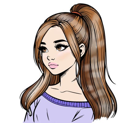 realistic girl with a high ponytail