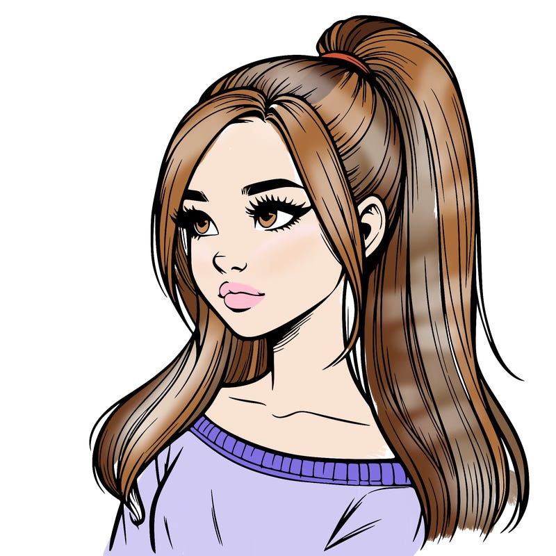 realistic girl with a high ponytail