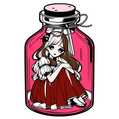beautiful realistic girl trapped in bottle
